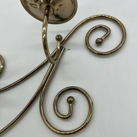 2 Pc Brass Toned Scroll Wall Mounted Taper Candle Sconces - Picture 3 of 9